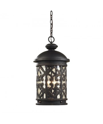 ELK Lighting 42063/3 Tuscany Coast 3 Light Outdoor Pendant in Weathered Charcoal and Clear Seeded Glass