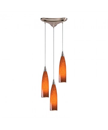 ELK Lighting 501-3ES Lungo 3 Light Pendant in Satin Nickel and Espresso Glass