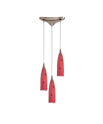 ELK Lighting 501-3FR Lungo 3 Light Pendant in Satin Nickel and Fire Red Glass