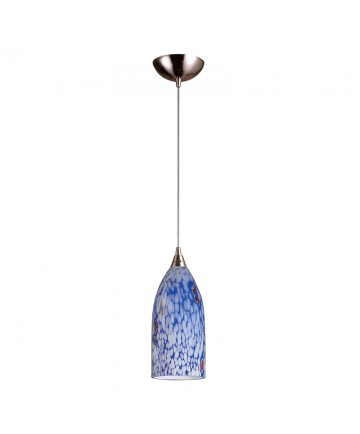 ELK Lighting 502-1BL Verona 1 Light Pendant in Satin Nickel and Starlight Blue Glass