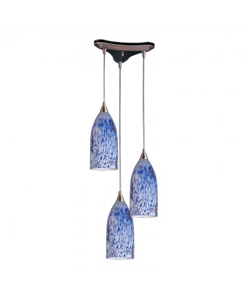 ELK Lighting 502-3BL Verona 3 Light Pendant in Satin Nickel and Starlight Blue Glass