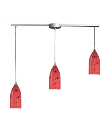ELK Lighting 502-3L-FR Verona 3 Light Pendant in Satin Nickel and Fire Red Glass