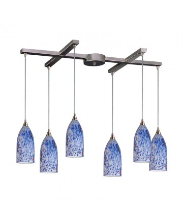 ELK Lighting 502-6BL Verona 6 Light Pendant in Satin Nickel and Starlight Blue Glass