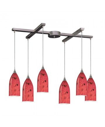 ELK Lighting 502-6FR Verona 6 Light Pendant in Satin Nickel and Fire Red Glass