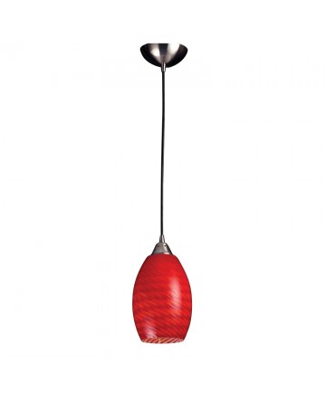 ELK Lighting 517-1SC Mulinello 1 Light Pendant in Satin Nickel with Scarlet Red Glass