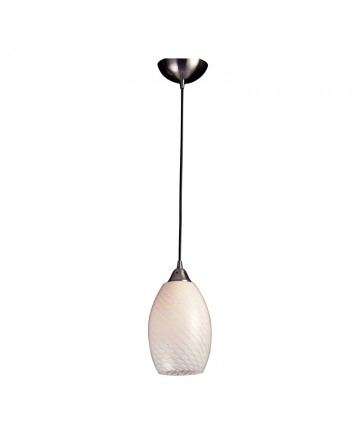 ELK Lighting 517-1WS Mulinello 1 Light Pendant in Satin Nickel with White Swirl Glass