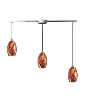 ELK Lighting 517-3L-M Mulinello 3 Light Pendant in Satin Nickel and Multi Glass