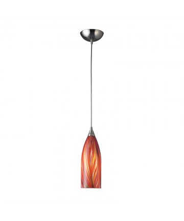 ELK Lighting 522-1M Cilindro 1 Light Pendant in Satin Nickel with Multicolored Glass