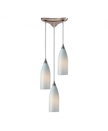 ELK Lighting 522-3WS Cilindro 3 Light Pendant in Satin Nickel and White Swirl Glass