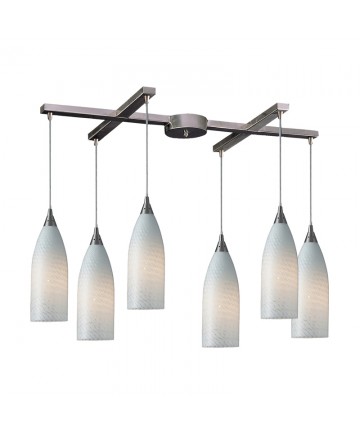 ELK Lighting 522-6WS Cilindro 6 Light Pendant in Satin Nickel and White Swirl Glass