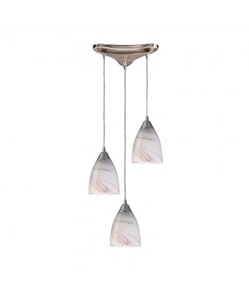 ELK Lighting 527-3CR Pierra 3 Light Pendant in Satin Nickel and Creme Glass