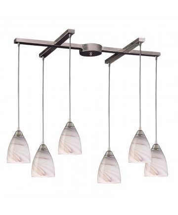 ELK Lighting 527-6CR Pierra 6 Light Pendant in Satin Nickel and Creme Glass