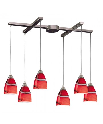 ELK Lighting 527-6CY Pierra 6 Light Pendant in Satin Nickel and Candy Glass