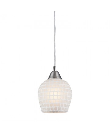 ELK Lighting 528-1WHT Fusion 1 Light Pendant in Satin Nickel and White Mosaic Glass