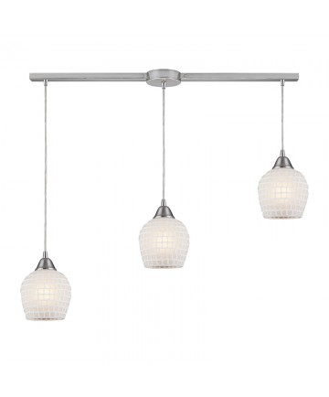 ELK Lighting 528-3L-WHT Fusion 3 Light Linear Pendant in Satin Nickel and White Mosaic Glass