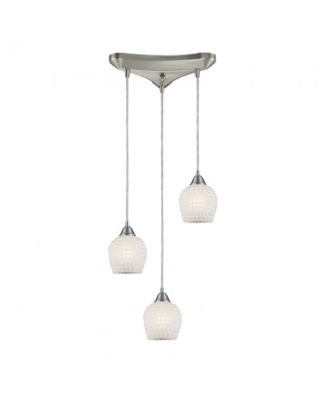 ELK Lighting 528-3WHT Fusion 3 Light Pendant in Satin Nickel and White Mosaic Glass