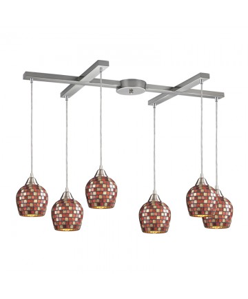 ELK Lighting 528-6MLT Fusion 6 Light Pendant in Satin Nickel and Multi Mosaic Glass