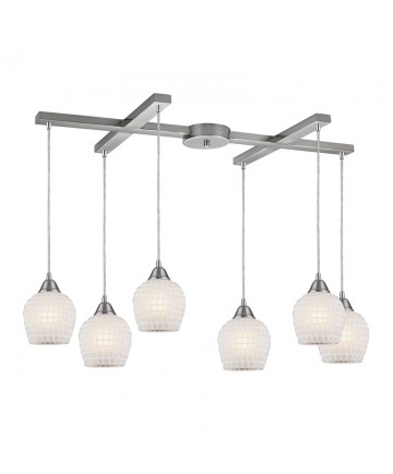 ELK Lighting 528-6WHT Fusion 6 Light Pendant in Satin Nickel and Copper White Glass