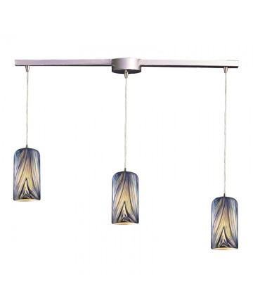 ELK Lighting 544-3L-MO 3 Light Pendant in Satin Nickel and Molten Ocean Glass