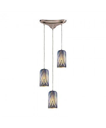 ELK Lighting 544-3MO 3 Light Pendant in Satin Nickel and Molten Ocean Glass