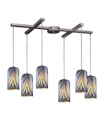 ELK Lighting 544-6MO 6 Light Pendant in Satin Nickel and Molten Ocean Glass