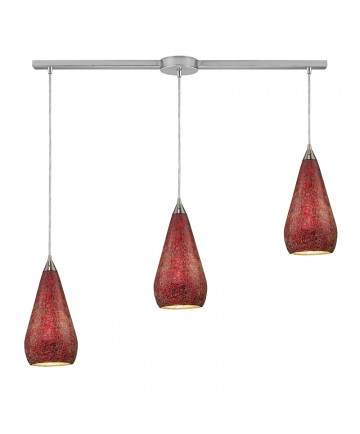 ELK Lighting 546-3L-RBY-CRC Curvalo 3 Light Linear Pendant in Satin Nickel with Ruby Crackle