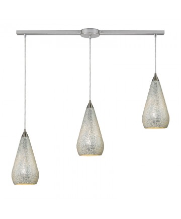 ELK Lighting 546-3L-SLV-CRC Curvalo 3 Light Linear Pendant in Satin Nickel with Silver Crackle