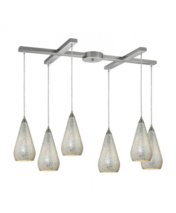 ELK Lighting 546-6SLV-CRC Curvalo 6 Light Pendant in Satin Nickel with Silver Crackle