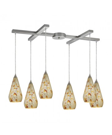 ELK Lighting 546-6SLVM-CRC Curvalo 6 Light Pendant in Satin Nickel with Silver Multi Crackle