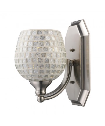 ELK Lighting 570-1N-SLV 1 Light Vanity in Satin Nickel and Silver Mosaic Glass