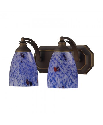 ELK Lighting 570-2B-BL 2 Light Vanity in Aged Bronze and Starburst Blue Glass