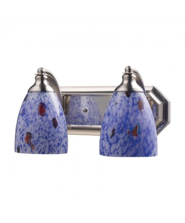 ELK Lighting 570-2N-BL 2 Light Vanity in Satin Nickel and Starburst Blue Glass