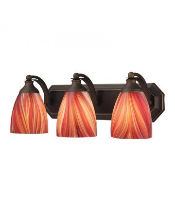 ELK Lighting 570-3B-M 3 Light Vanity in Aged Bronze and Multi Glass