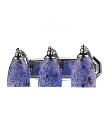 ELK Lighting 570-3C-BL 3 Light Vanity in Polished Chrome and Starburst Blue Glass