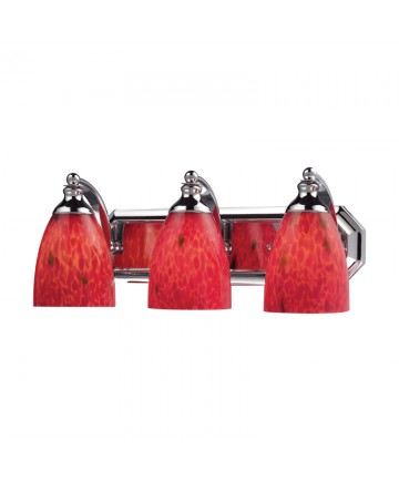 ELK Lighting 570-3C-FR 3 Light Vanity in Polished Chrome and Fire Red Glass