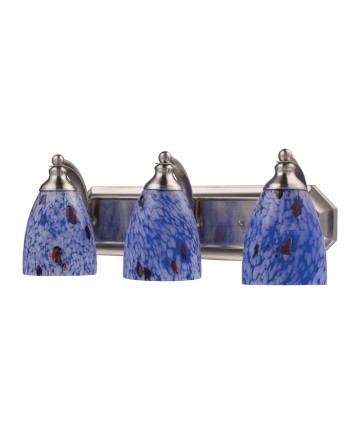 ELK Lighting 570-3N-BL 3 Light Vanity in Satin Nickel and Starburst Blue Glass