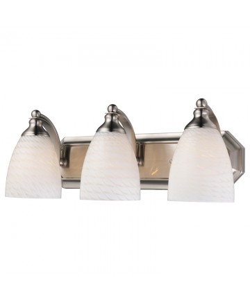 ELK Lighting 570-3N-WS 3 Light Vanity in Satin Nickel and White Swirl Glass