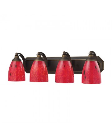 ELK Lighting 570-4B-FR 4 Light Vanity in Aged Bronze and Fire Red Glass