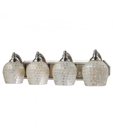 ELK 570-4N-SLV 4 Light Vanity Satin Nickel Silver Mosaic Glass