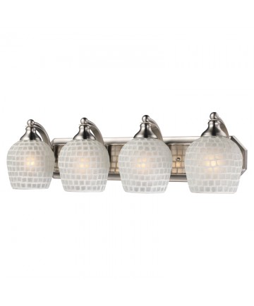 ELK Lighting 570-4N-WHT 4 Light Vanity in Satin Nickel and White Mosaic Glass