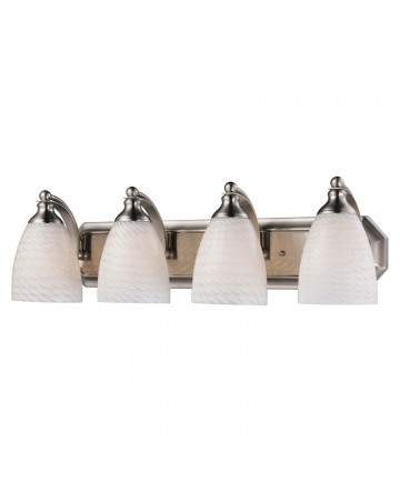 ELK Lighting 570-4N-WS 4 Light Vanity in Satin Nickel and White Swirl Glass