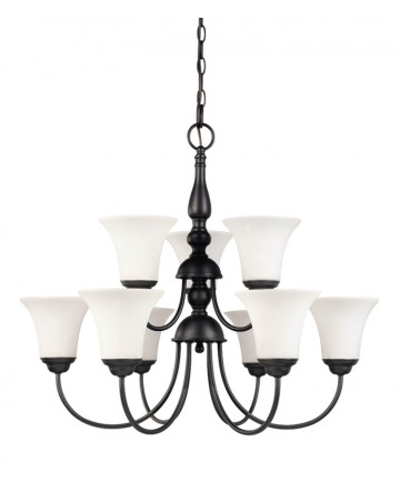 Nuvo Lighting 60/1843 Dupont 9 light 2 Tier 27 inch Chandelier with Satin White Glass