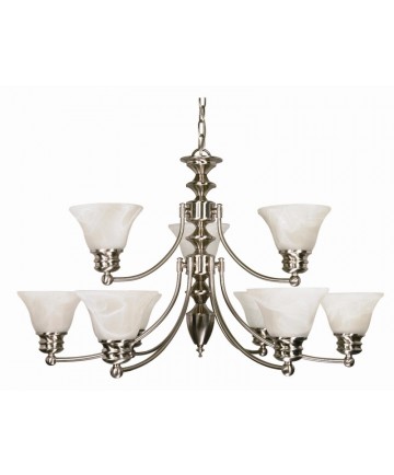 Nuvo Lighting 60/360 Empire 9 Light 32 inch Chandelier with Alabaster Glass Bell Shades, 2 Tier