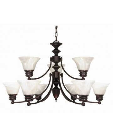 Nuvo Lighting 60/362 Empire 9 Light 32 inch Chandelier with Alabaster Glass Bell Shades, 2 Tier