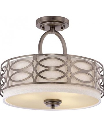 Nuvo Lighting 60/4729 Harlow 3 Light Semi Flush Fixture with Khaki Fabric Shade