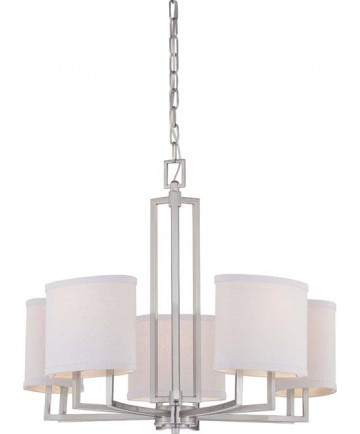 Nuvo Lighting 60/4755 Gemini 5 Light Chandelier with Slate Gray Fabric Shades