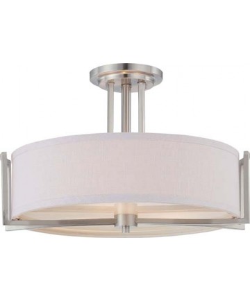 Nuvo Lighting 60/4758 Gemini 3 Light Semi Flush Fixture with Slate Gray Fabric Shade