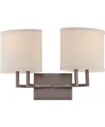 Nuvo Lighting 60/4852 Gemini 2 Light Vanity Fixture with Khaki Fabric Shades