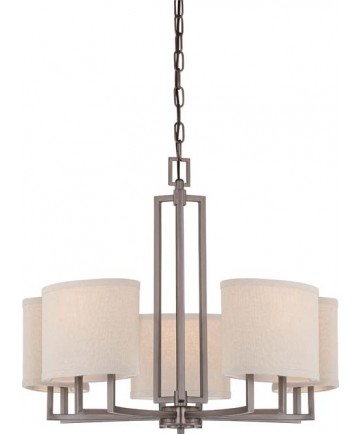 Nuvo Lighting 60/4855 Gemini 5 Light Chandelier with Khaki Fabric Shades