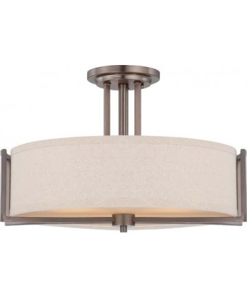 Nuvo Lighting 60/4858 Gemini 3 Light Semi Flush Fixture with Khaki Fabric Shade